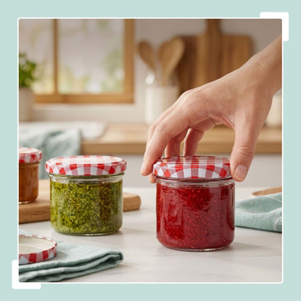 220 ml Glass Twist-Off Jars, Red-White Lids, Pack of 75