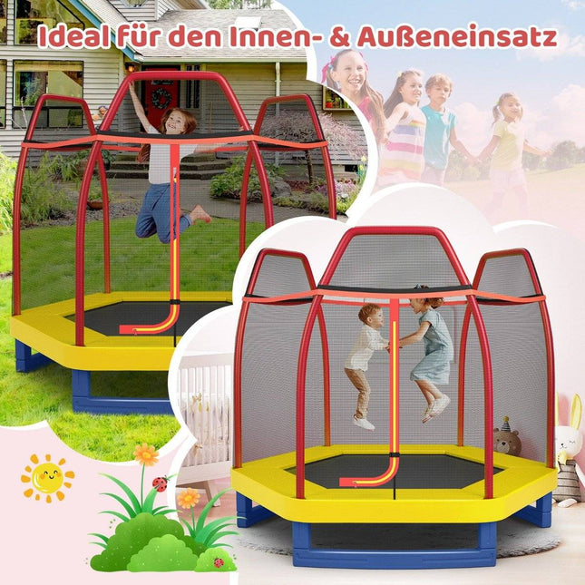 Ø223cm tuintrampoline met veiligheidsnet binnen/buitentrampoline voor kinderen oranje
