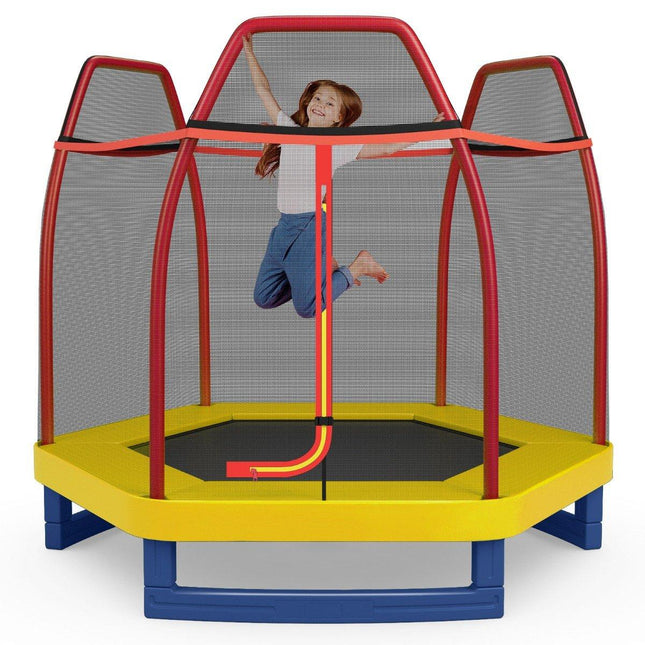 Ø223cm tuintrampoline met veiligheidsnet binnen/buitentrampoline voor kinderen oranje