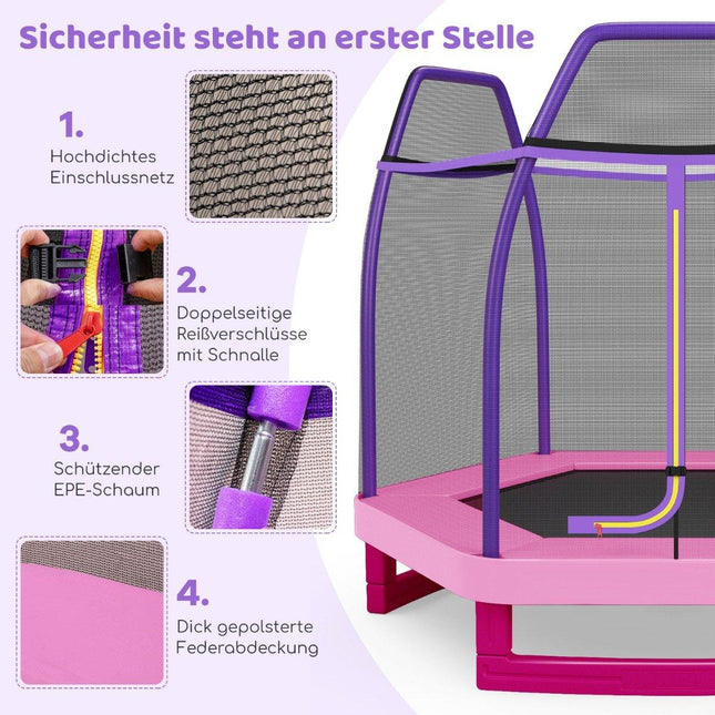 Ø223cm tuintrampoline met veiligheidsnet binnen/buitentrampoline voor kinderen roze
