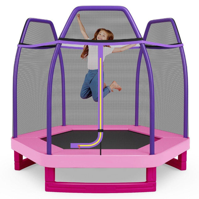 Ø223cm tuintrampoline met veiligheidsnet binnen/buitentrampoline voor kinderen roze