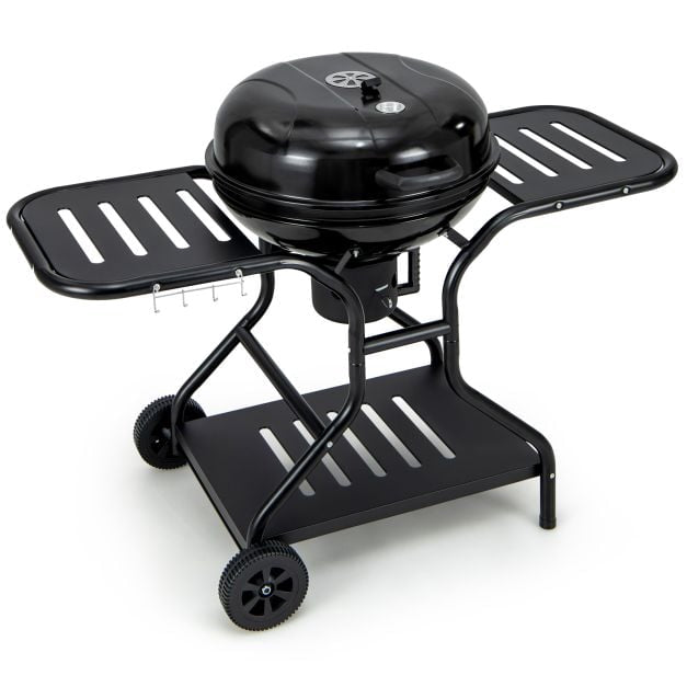 22-Inch Charcoal Grill with Wheels, 2-Tier Racks