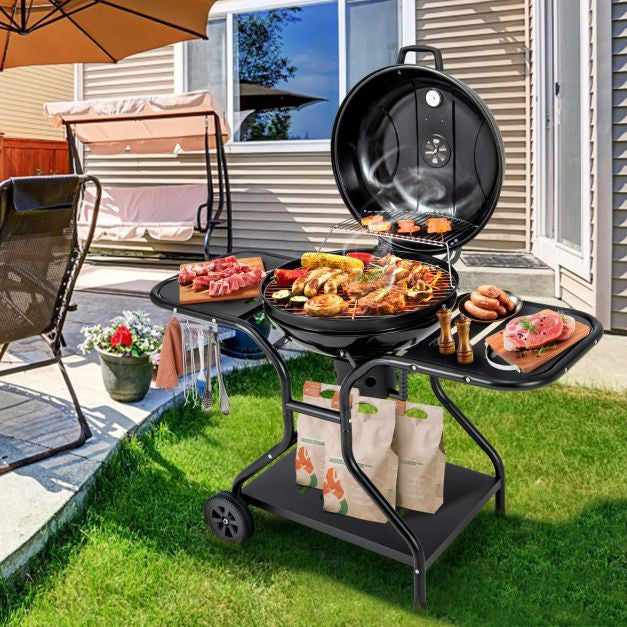 22-Inch Charcoal Grill with Wheels, 2-Tier Racks