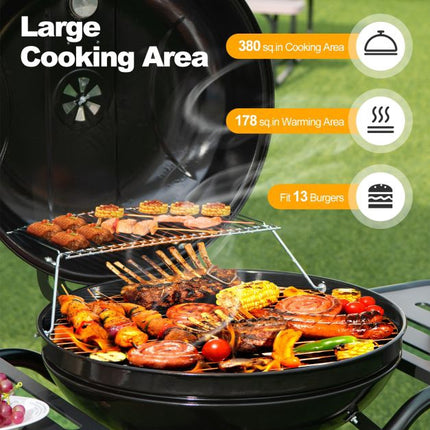 22-Inch Charcoal Grill with Wheels, 2-Tier Racks