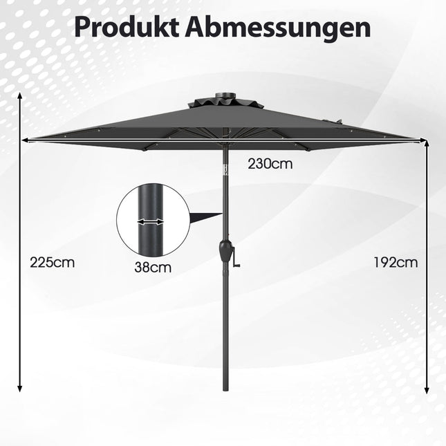 230 cm Patio Umbrella with LED Solar Lights & Crank
