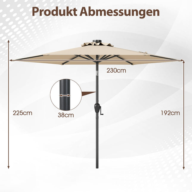 230 cm Patio Umbrella with LED Solar Lights & Crank