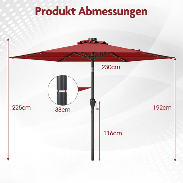 230 cm Patio Umbrella with LED Solar Lights & Crank