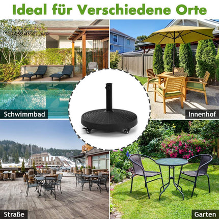 23 kg Umbrella Stand with Wheels, Resin Base, Black