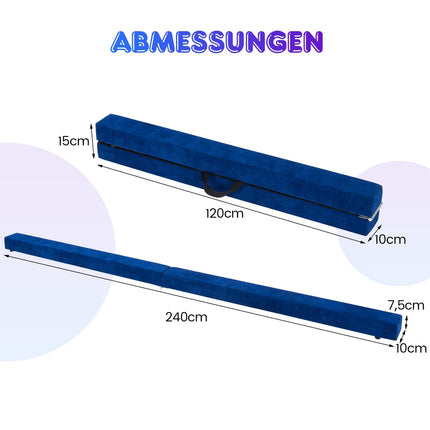 240 cm Folding Gymnastics Balance Beam – Blue, Portable