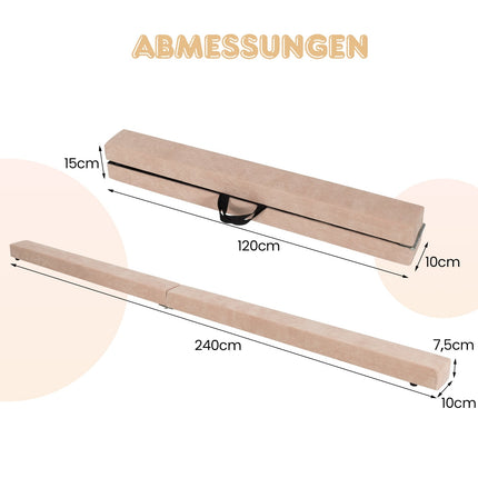 240 cm Folding Gymnastics Beam with Suede Cover, Brown