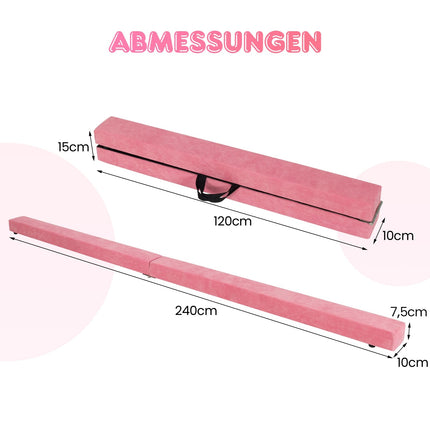 240 cm Folding Gymnastics Beam with Suede Cover, Pink