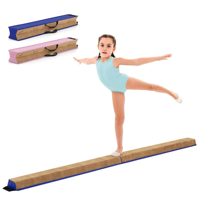 Kinderevenwichtsbalk 240 cm met draagbeugel & Suède bekleding opvouwbare evenwichtsbalk blauw