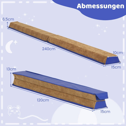 240 cm children's balance beam with carrying handle &amp; Suede cover folding balancing beam blue