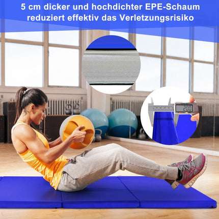 240 x 120 x 5 cm foldable gymnastics mat with Velcro fastener & 2 carrying handles blue