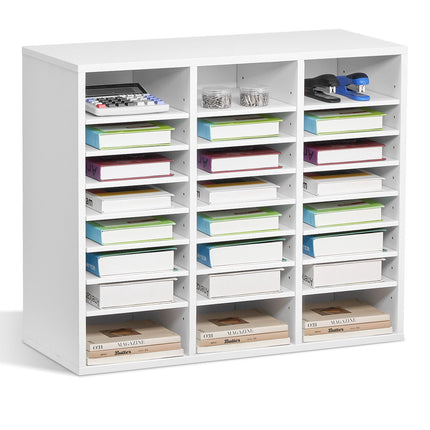24-Compartment Literature Organizer, Adjustable Shelves, White