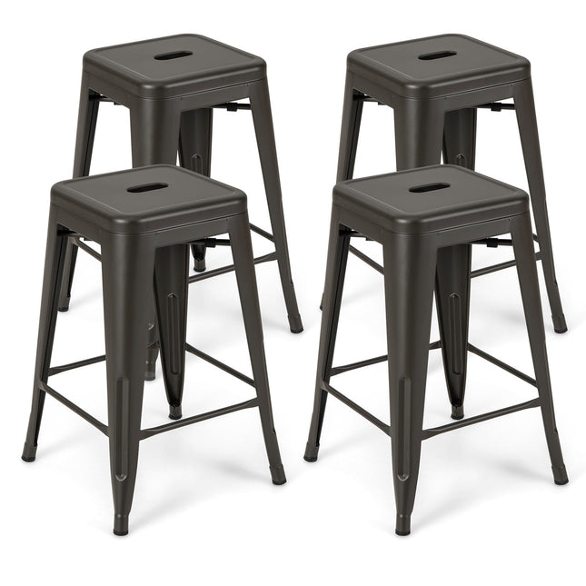 24-Inch Counter-Height Stackable Metal Bar Stools, Set of 4