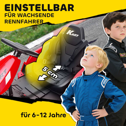 24V Electric Go-Kart, Drift Mode, Adjustable Seat, Ages 6-12