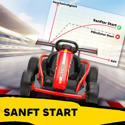 24V Electric Go-Kart for Drifting, Ages 8-12, Red