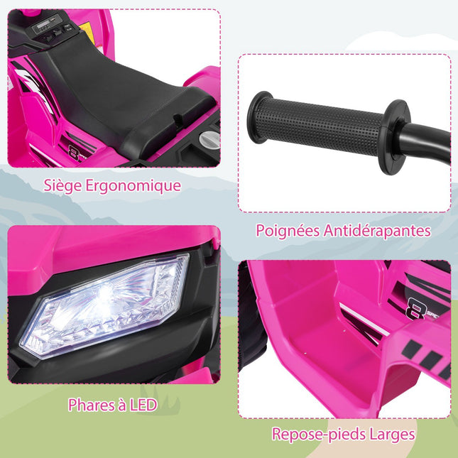 24V Kids Electric Quad, 2-Speed, Wireless Music, Pink