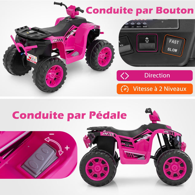 24V Kids Electric Quad, 2-Speed, Wireless Music, Pink