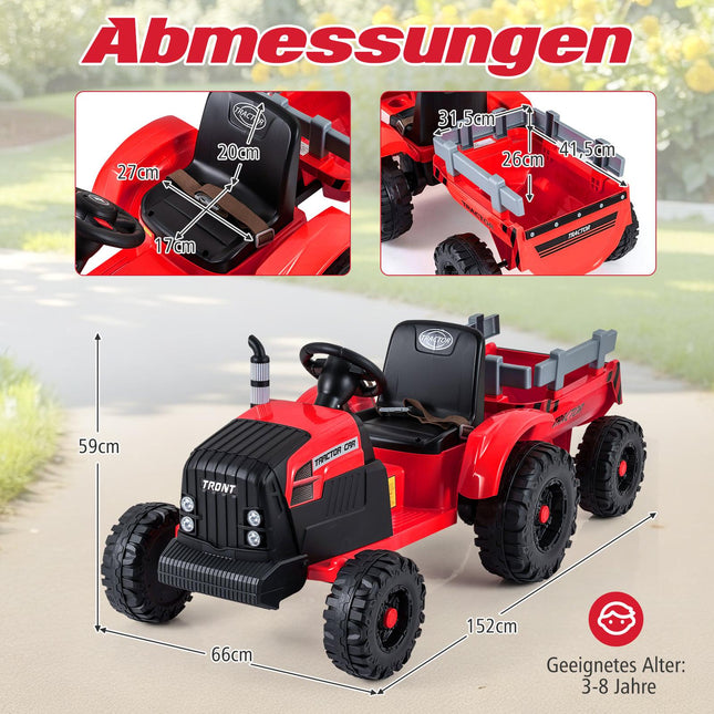 24V Kids Electric Tractor with Detachable Trailer, Red