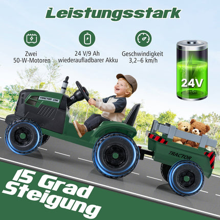 24V Kids Electric Tractor with Detachable Trailer, Remote Control