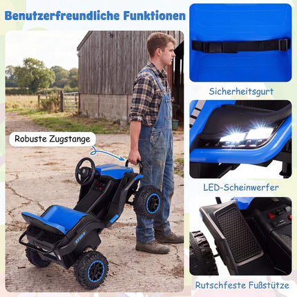 24V Kids' Electric Tractor with Remote Control, Blue