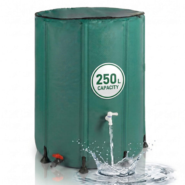 250L Folding Water Butt with Zipped Lid - Green