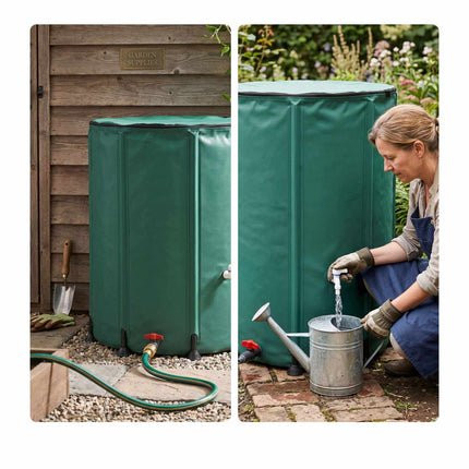 250L Folding Water Butt with Zipped Lid - Green