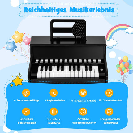 25-Key Kids Digital Piano, Adjustable Speed, Black