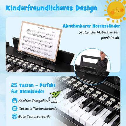 25-Key Kids Digital Piano – Adjustable Speed, Black