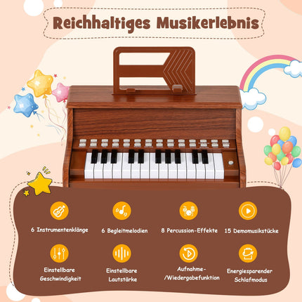 25-Key Kids Digital Piano, Adjustable Speed, Brown