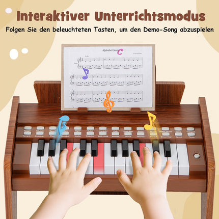 25-Key Kids Digital Piano – Adjustable Speed, Brown