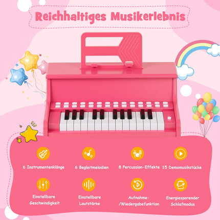 25-Key Kids Digital Piano, Adjustable Speed, Pink