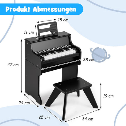 25-Key Kids Digital Piano with Stool, Adjustable Speed