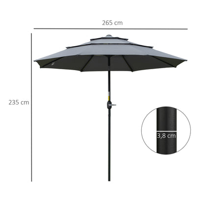 2.6M Patio Umbrella, Rotating, 3-Tier, Sunshade