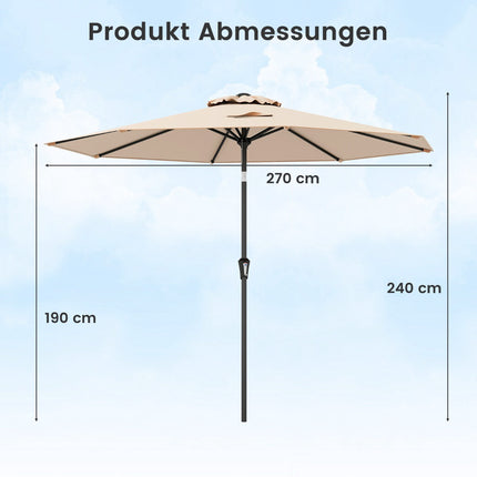 270 cm Brown Patio Umbrella with Crank and Tilt Mechanism
