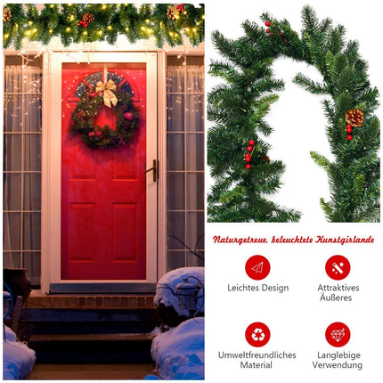 270 cm Lit Christmas Garland with Pinecones & Berries