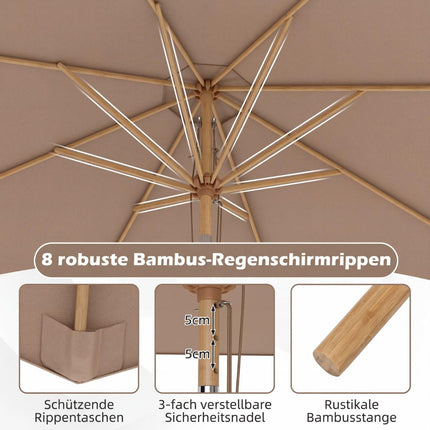 270 cm Patio Umbrella, Bamboo, Adjustable Tilt, Khaki