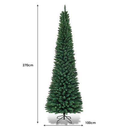 270cm Pencil Christmas Tree with Metal Stand, Green
