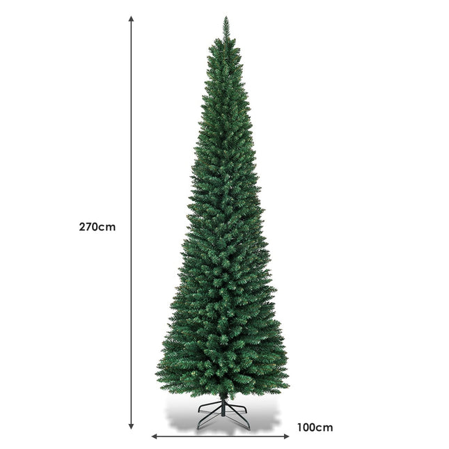 270cm Pencil Christmas Tree with Metal Stand, Green