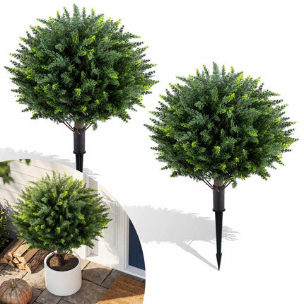 27.5" Artificial Cypress Topiary Trees, Set of 2, with Spikes