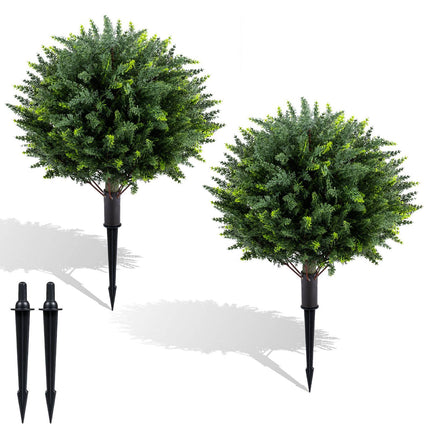 27.5" Artificial Cypress Topiary Trees, Set of 2, with Spikes