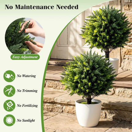 27.5" Artificial Cypress Topiary Trees, Set of 2, with Spikes