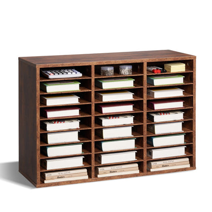 27-Compartment Literature Organizer, Removable Shelves, Brown