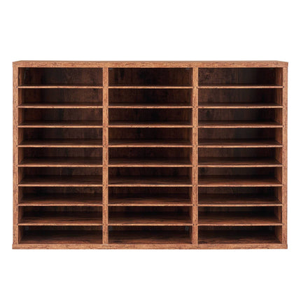 27-Compartment Literature Organizer, Removable Shelves, Brown