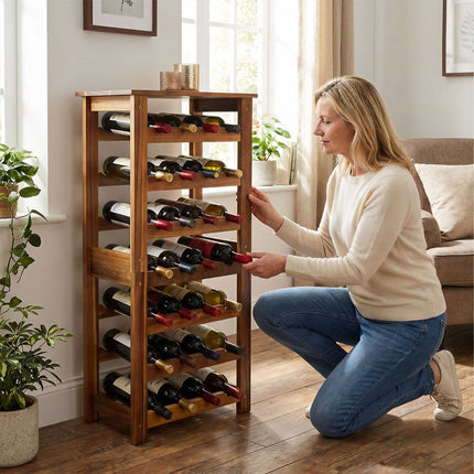 28-Bottle Acacia Wood Wine Rack