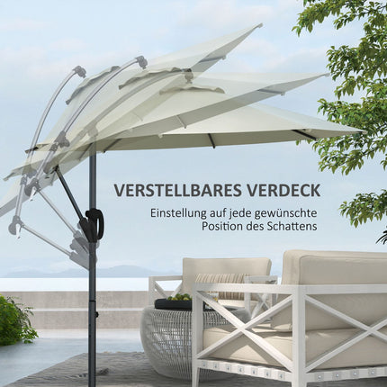 Cantilever patio umbrella, 293 Cm, cream, with cross base and tilt