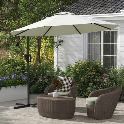 Cantilever patio umbrella, 293 Cm, cream, with cross base and tilt