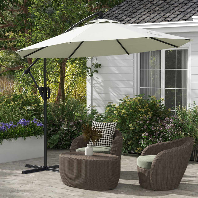 Cantilever patio umbrella, 293 Cm, cream, with cross base and tilt